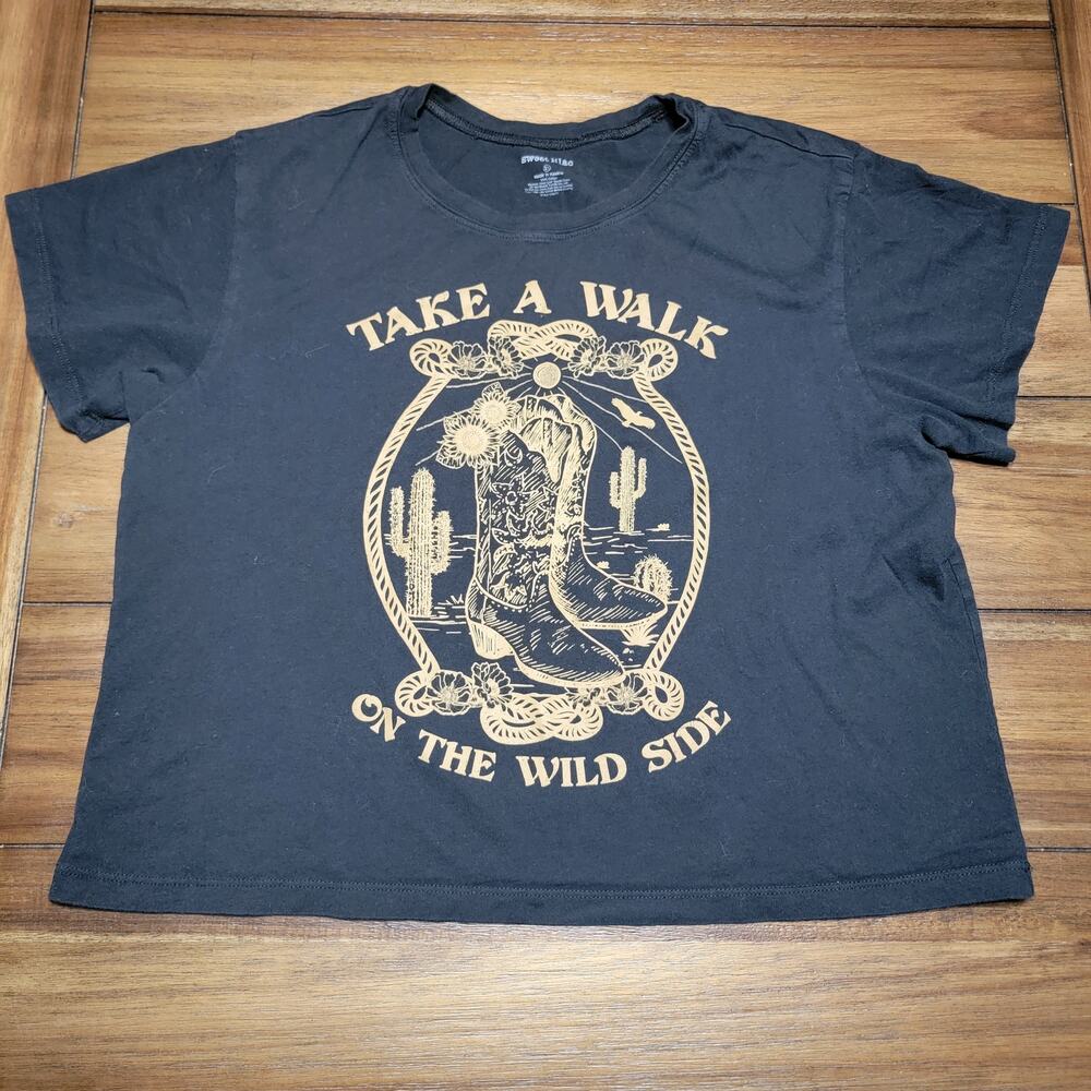Sweet Lilac Black Crop Tee "Take A Walk On The Wild Side" Size XL*